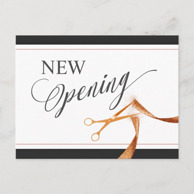 Copper Ribbon and Scissors NEW Opening Invitation Postcard (Front)
