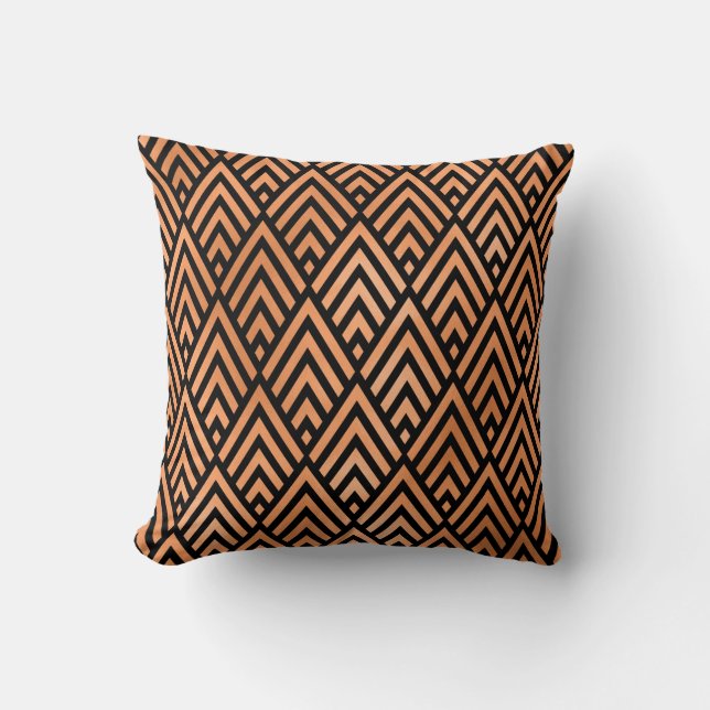 Copper Rose  Black Art Deco Triangles Geometry Cushion (Front)
