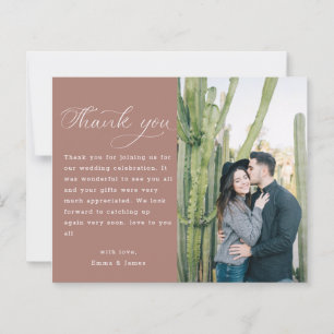 Copper Rose Calligraphy Wedding Photo Thank You