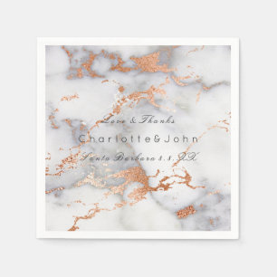 Copper Rose Coral Gold White Gray Marble Party Napkin