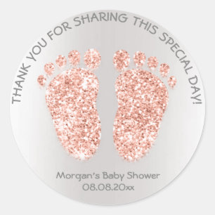 Copper Rose Glitter Feet Baby Shower Favour Thank Classic Round Sticker