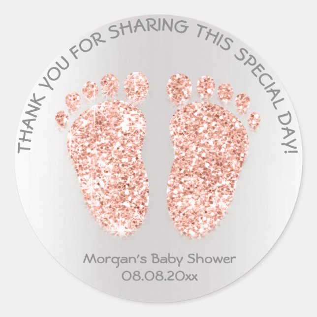 Copper Rose Glitter Feet Baby Shower Favour Thank Classic Round Sticker (Front)