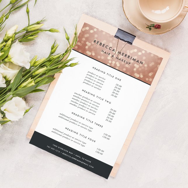 Copper Rose Gold Bokeh Pricing & Services Flyer (Creator Uploaded)