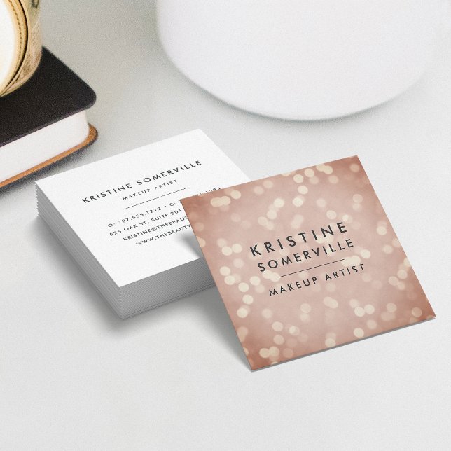 Copper Rose Gold Bokeh Square Square Business Card (Creator Uploaded)