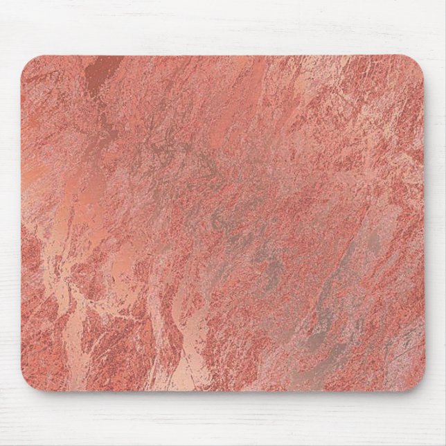 Copper Rose Gold Coral Stone Blush Marble Mouse Mat (Front)