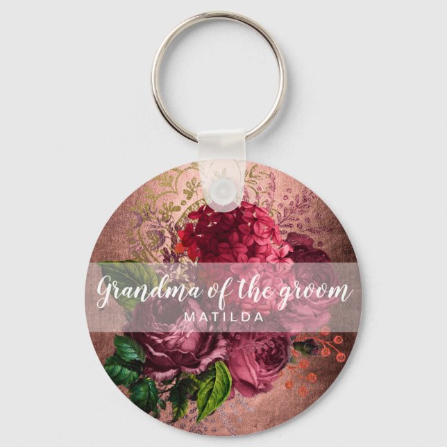 Copper rose gold floral grandma of the groom key ring (Front)