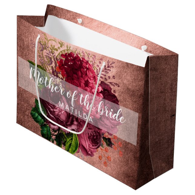 Copper rose gold floral mother of the bride large gift bag (Front Angled)