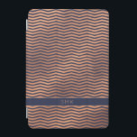 Copper Rose Gold Foil Chevron Navy Blue Monogram iPad Mini Cover<br><div class="desc">Chic Copper Rose Gold Foil Chevron Navy Blue Monogram cover with elegant dark blue background and space for your name or other custom text. Easy to customise with text, fonts, and colours. Created by Zazzle pro designer BK Thompson © exclusively for Cedar and String; please contact us if you need...</div>