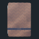 Copper Rose Gold Foil Chevron Navy Blue Monogram iPad Mini Cover<br><div class="desc">Chic Copper Rose Gold Foil Chevron Navy Blue Monogram cover with elegant dark blue background and space for your name or other custom text. Easy to customise with text, fonts, and colours. Created by Zazzle pro designer BK Thompson © exclusively for Cedar and String; please contact us if you need...</div>