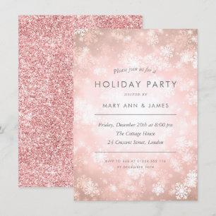 Copper Rose Gold Glitter Holiday Party  Invitation
