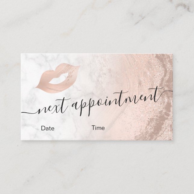 Copper rose gold glitter lips marble makeup artist appointment card (Front)