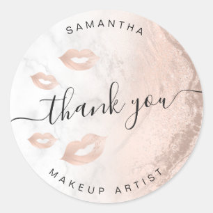 Copper rose gold glitter lips marble makeup artist classic round sticker