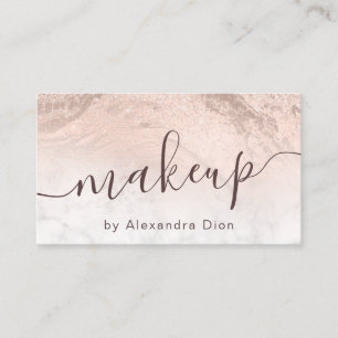 Copper rose gold glitter marble makeup artist business card