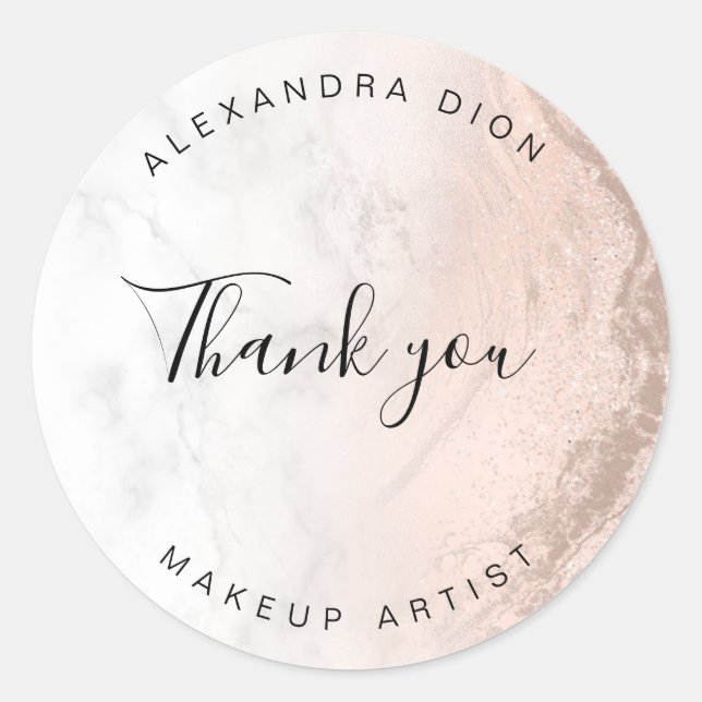 Copper rose gold glitter marble makeup artist classic round sticker (Front)
