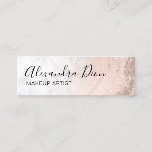 Copper rose gold glitter marble makeup artist mini business card