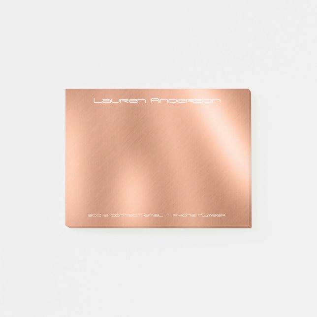 Copper Rose Gold Office Business Personalised Post-it Notes (Front)