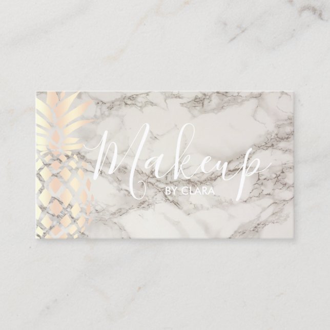 Copper rose gold pineapple marble makeup artist business card (Front)