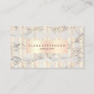 Copper rose gold pineapple marble makeup artist business card
