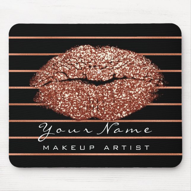 Copper Rose Gold Stripes Name Makeup Lips Kiss Mouse Mat (Front)