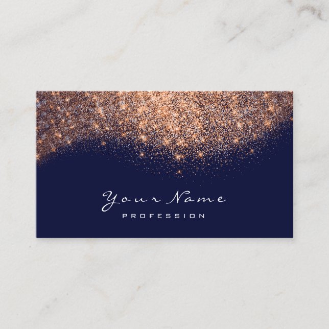 Copper Rose Navy Glitter Makeup Artist Lashes Business Card (Front)
