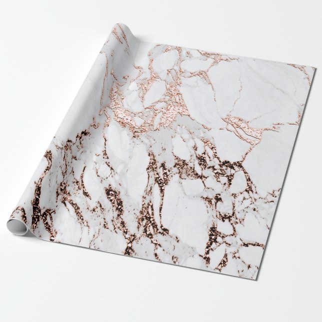 Copper Rose White Metal Gray Carrara Marble Stone Wrapping Paper (Unrolled)