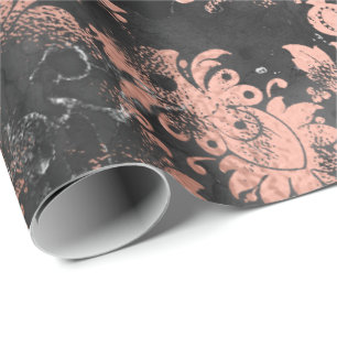 Copper RoseGray Graphite Floral Grungy Shabby Chic Wrapping Paper
