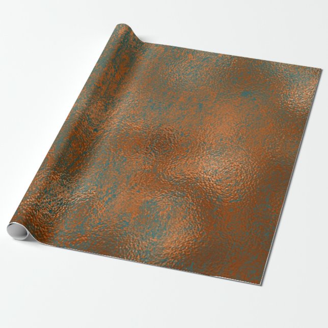 Copper Rust Blue Patina Metallic Abstract Teal Lux Wrapping Paper (Unrolled)