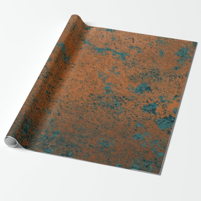 Copper Rust Blue Patina Metallic Abstract Teal Wrapping Paper (Unrolled)