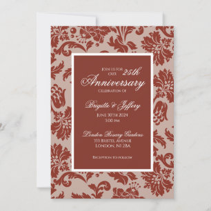 Copper rust damask anniversary invitation