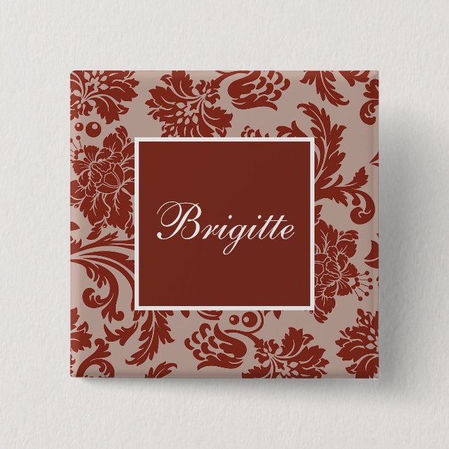 Copper rust damask custom wedding 15 cm square badge (Front)