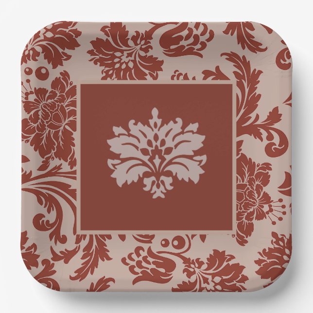 Copper rust damask paper plates (Front)