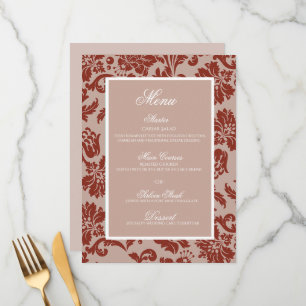 Copper rust damask wedding flat menu