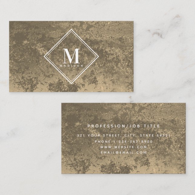 Copper Rust Metallic Texture Monogram Initial Business Card (Front/Back)