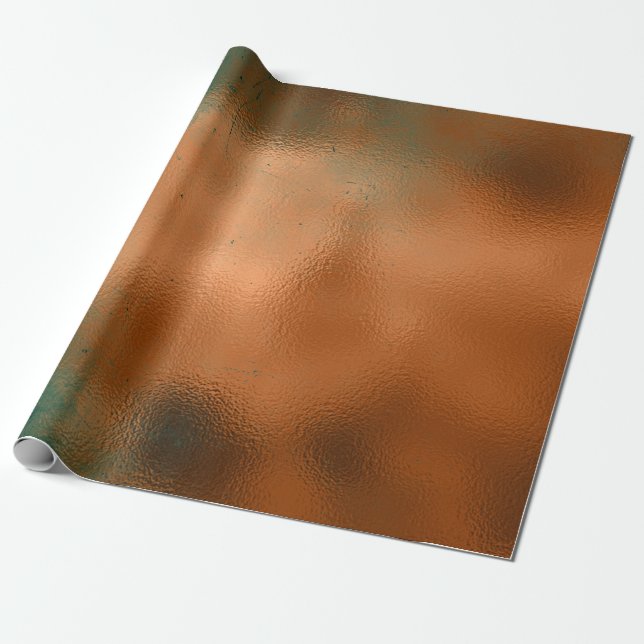 Copper Rust Teal Patina Metallic Grungy Abstract Wrapping Paper (Unrolled)