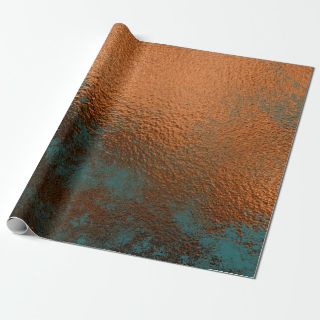 Copper Rust Teal Patina Metallic Honey Abstract Wrapping Paper (Unrolled)