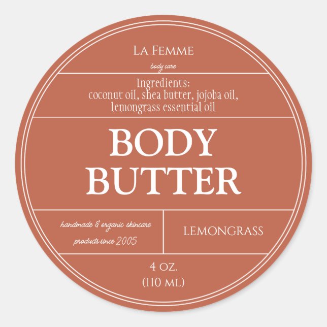 Copper Rust & White Boho Cosmetic Product Label (Front)