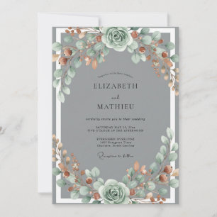 Copper Sage Watercolor Floral Wedding Invitation
