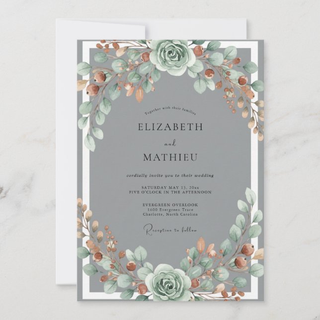 Copper Sage Watercolor Floral Wedding Invitation (Front)