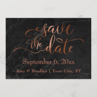 Copper Script & Black Marble Wedding Save the Date