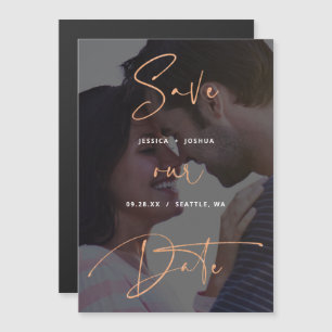 Copper Script Vellum Look Photo Save the Date Magnetic Invitation