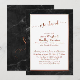 Copper Script We Eloped, Black Marble Celebration Invitation