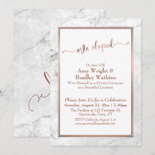 Copper Script We Eloped, White Marble Celebration Invitation