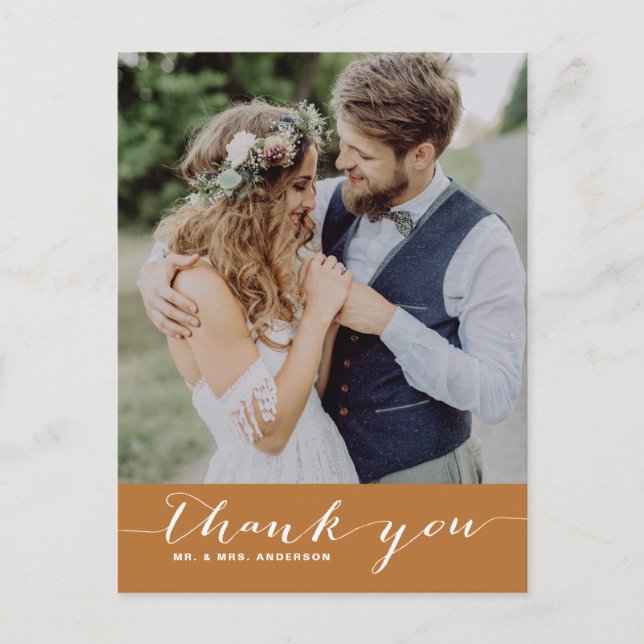 Copper Script Wedding Thank You Vertical Postcard (Front)