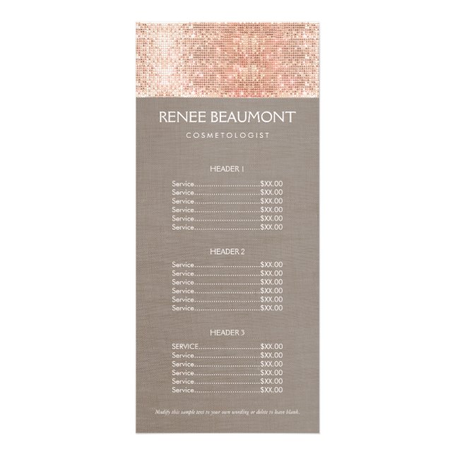 Copper Sequins Hairstylist Hair Salon Price Menu (Front)