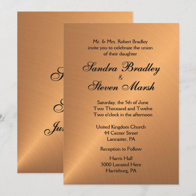 Copper Shine Wedding Invitation (Front/Back)