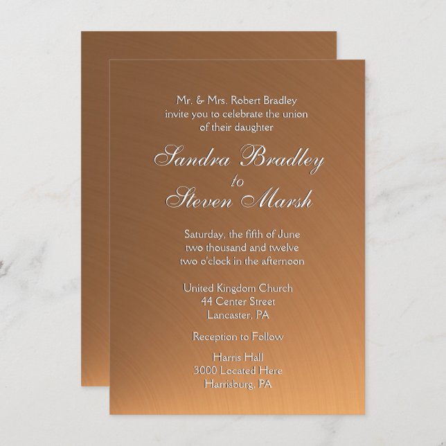 Copper Shine Wedding Invitation (Front/Back)