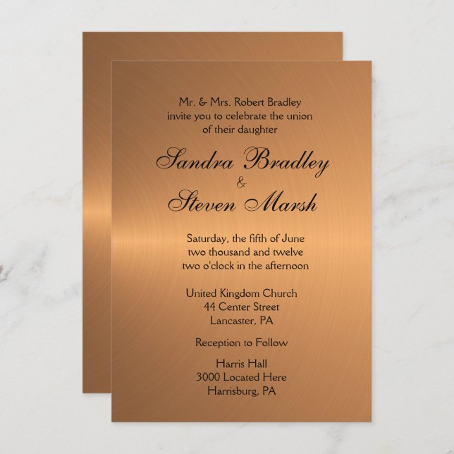 Copper Shine Wedding Invitation (Front/Back)