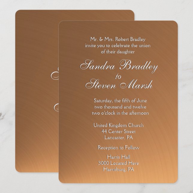 Copper Shine Wedding Invitation (Front/Back)