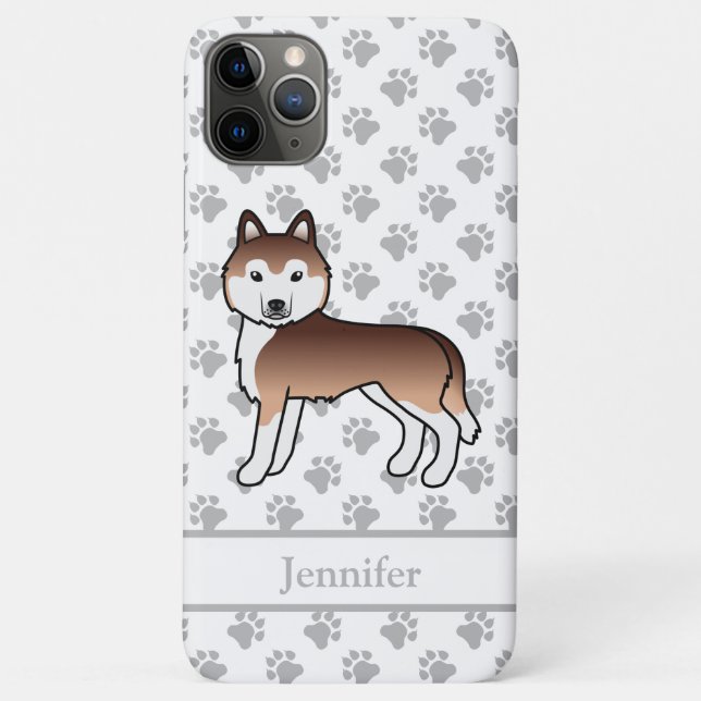Copper Siberian Husky Cartoon Dog & Name Case-Mate iPhone Case (Back)