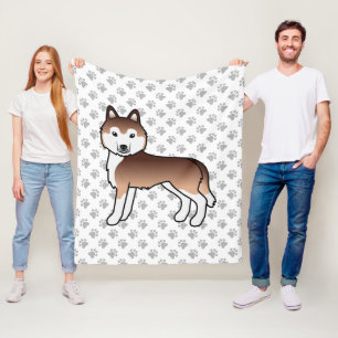 Copper Siberian Husky Cartoon Dog & Paws Fleece Blanket